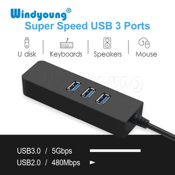 USB 3.0 Ethernet Adaptér s 3 Porty USB 3.0 HUB, USB, rj45 Gigabit Ethernet Lan 10/100/1000 mb / s Sieťová Karta pre Macbook Notebook